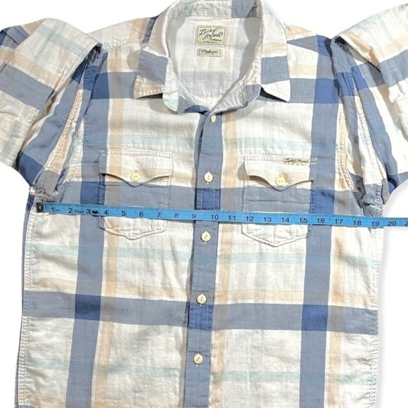 Lucky Brand Basic Western Flannel Blue & Cream Mens Button Down sz M - Picture 8 of 13
